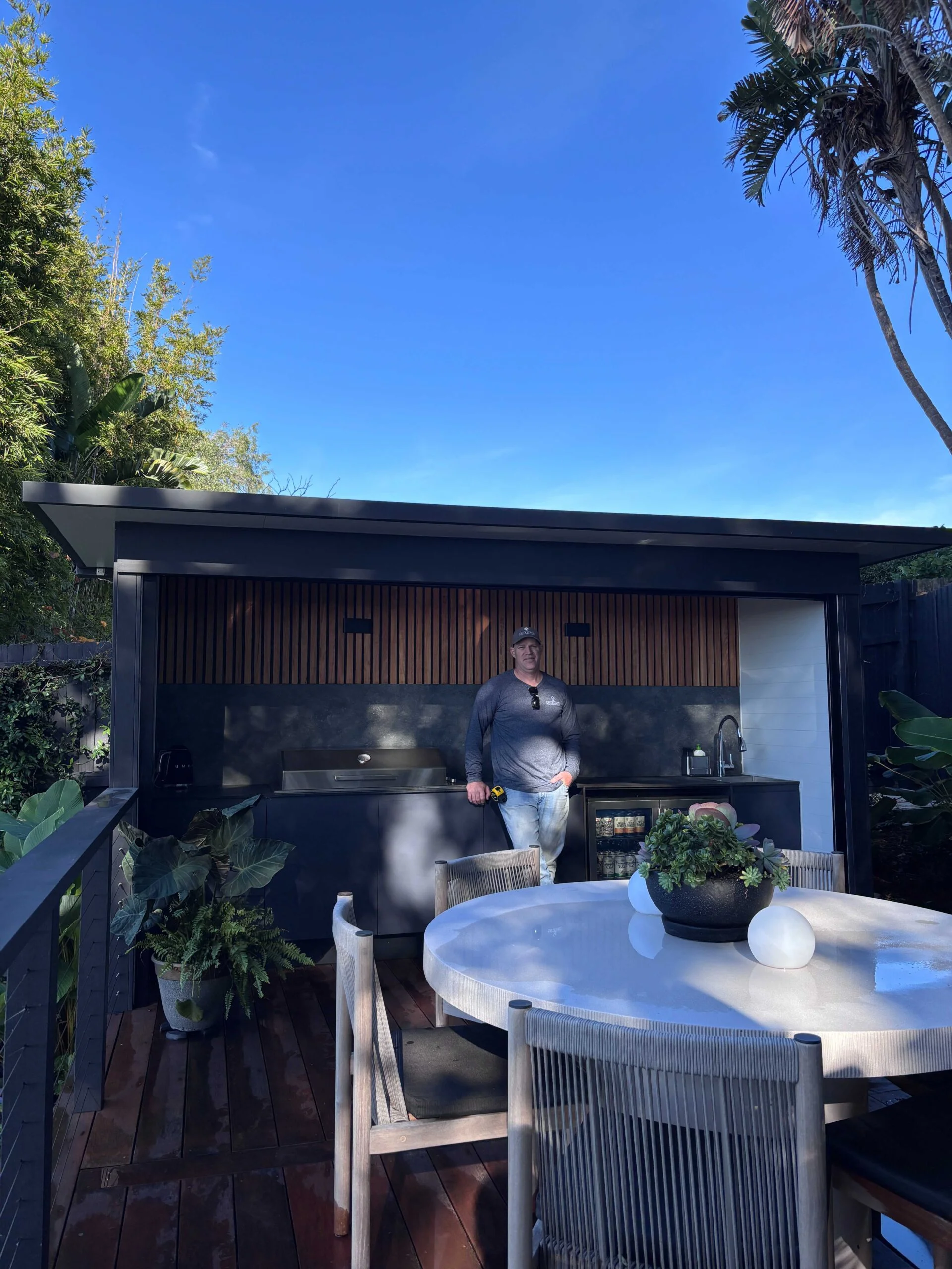 Sydney deck contractor Greg checking frame on a current build