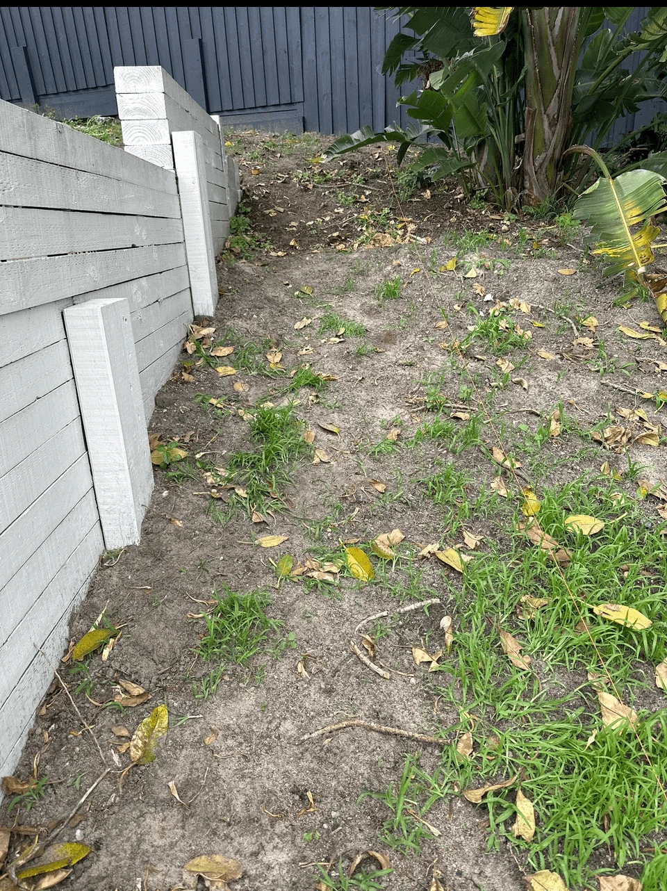 Before photo of original chosen path on steep hillside at Coogee property prior to floating timber steps installation