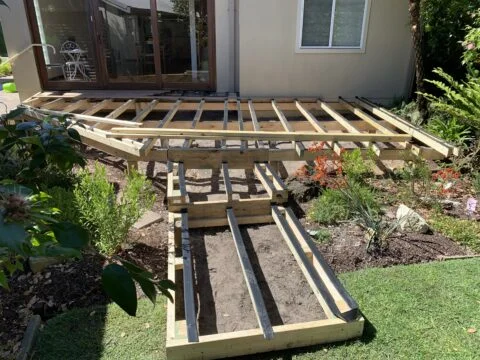 Joist protection tape applied to sub-framing on Little Bay Ironbark deck