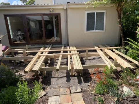 H3 treated pine sub-frame installed for Ironbark deck in Little Bay