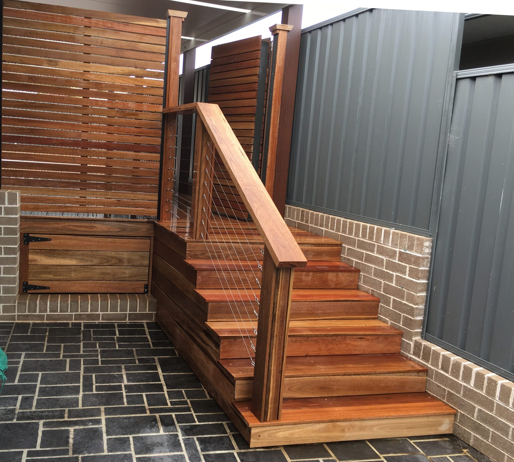 Spotted Gum security gate with stainless steel cable infill in Little Bay