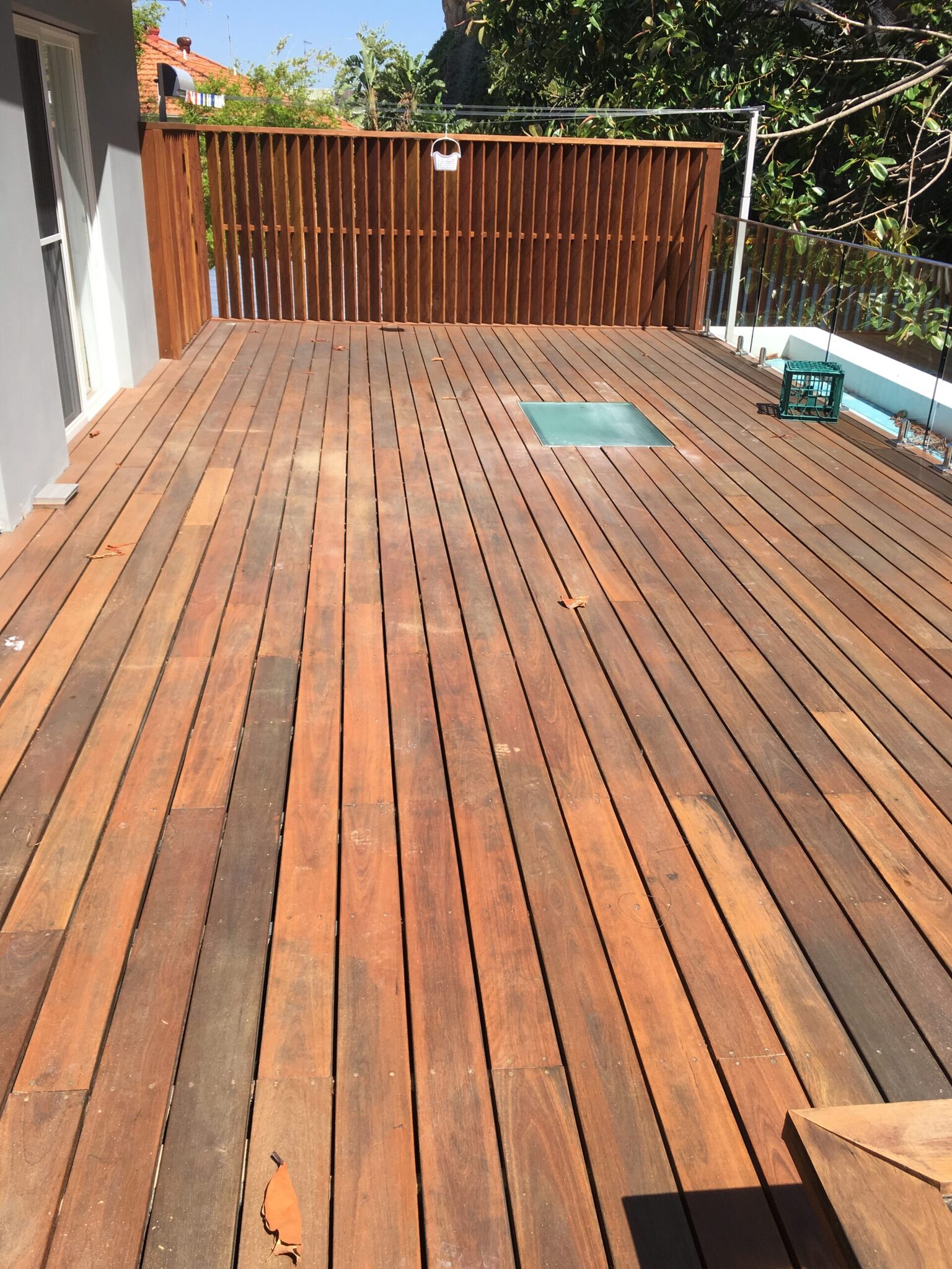 Spotted Gum deck beneath a skylight