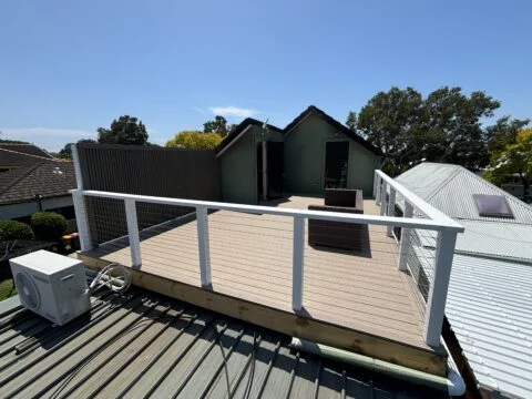 Completed deck balustrade and privacy wall on Mascot rooftop