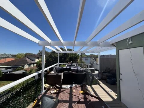 Pergola frame installed and painted ready for polycarbonate sheets, Mascot