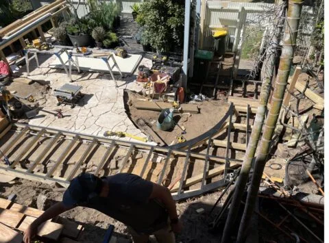 Curved deck framing with joist protection, Bronte — The Decksmith