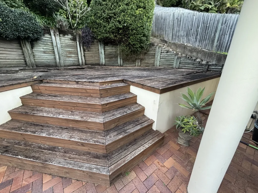 Original timber stair run before the Double Bay deck rebuild