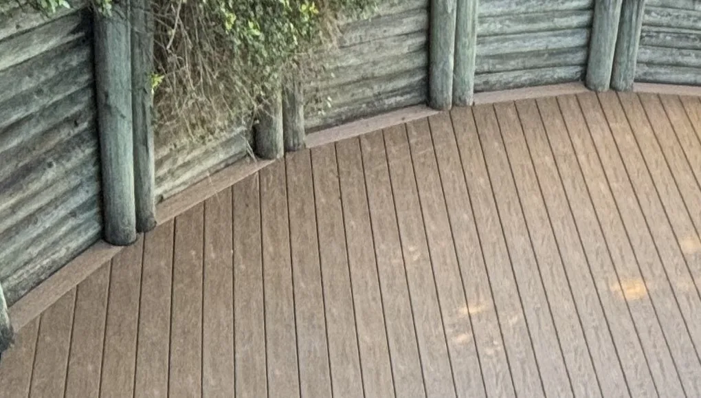 Scribed curve of the Double Bay deck running along the log retaining wall