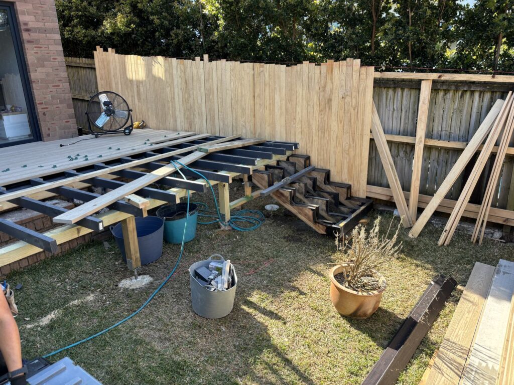 Deck joists and steel stair stringers set for the inset stairs, Dover Heights