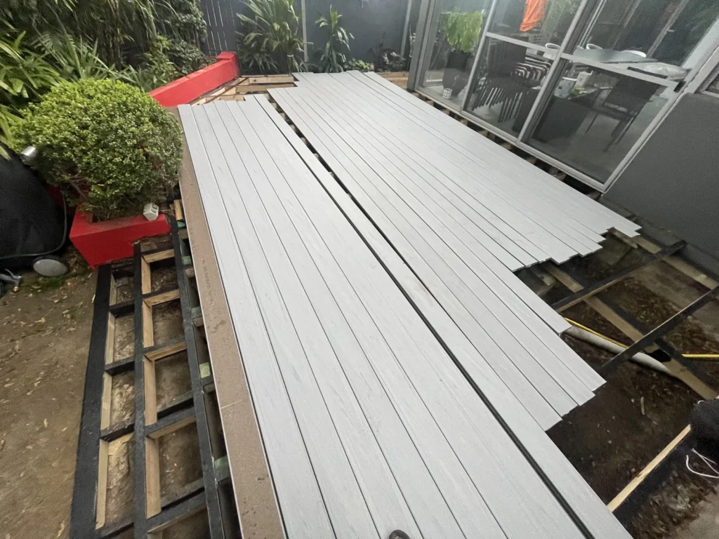 Trex Lineage decking in Rainier going down over the new frame at Kyogle Street Maroubra