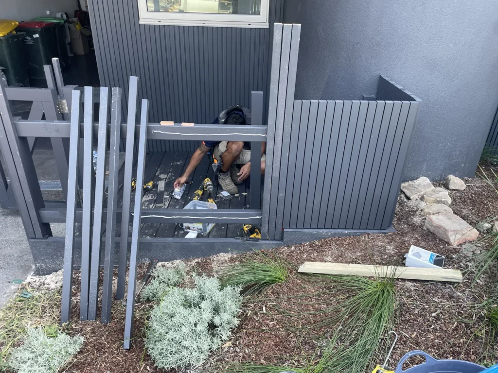 H3 dressed pine cladding going onto the bin and scooter store in Maroubra
