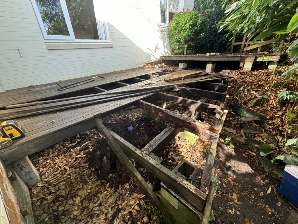 Old timber deck stripped out to the existing concrete footings, Neutral Bay