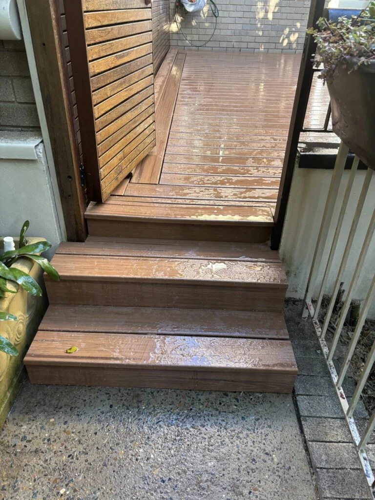 Decked stairs to garden gate in Trex Transcend Tiki Torch on ClickDeck framing, Neutral Bay