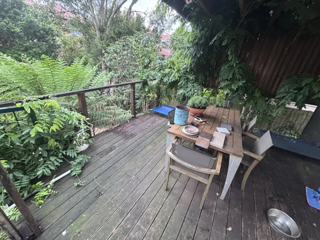 Original timber front balustrade before replacement, Waverley deck